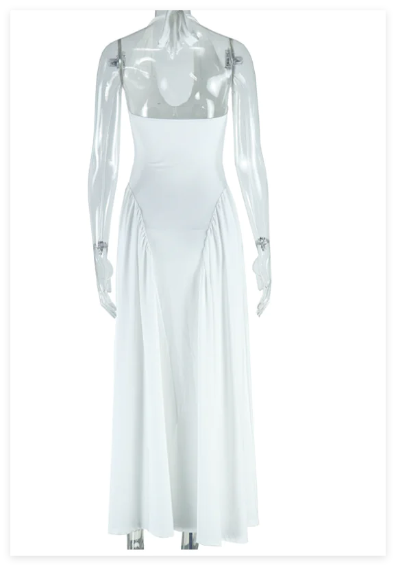 V-neck Halter Sleeveless Jacquard Lace-up Waist Dress